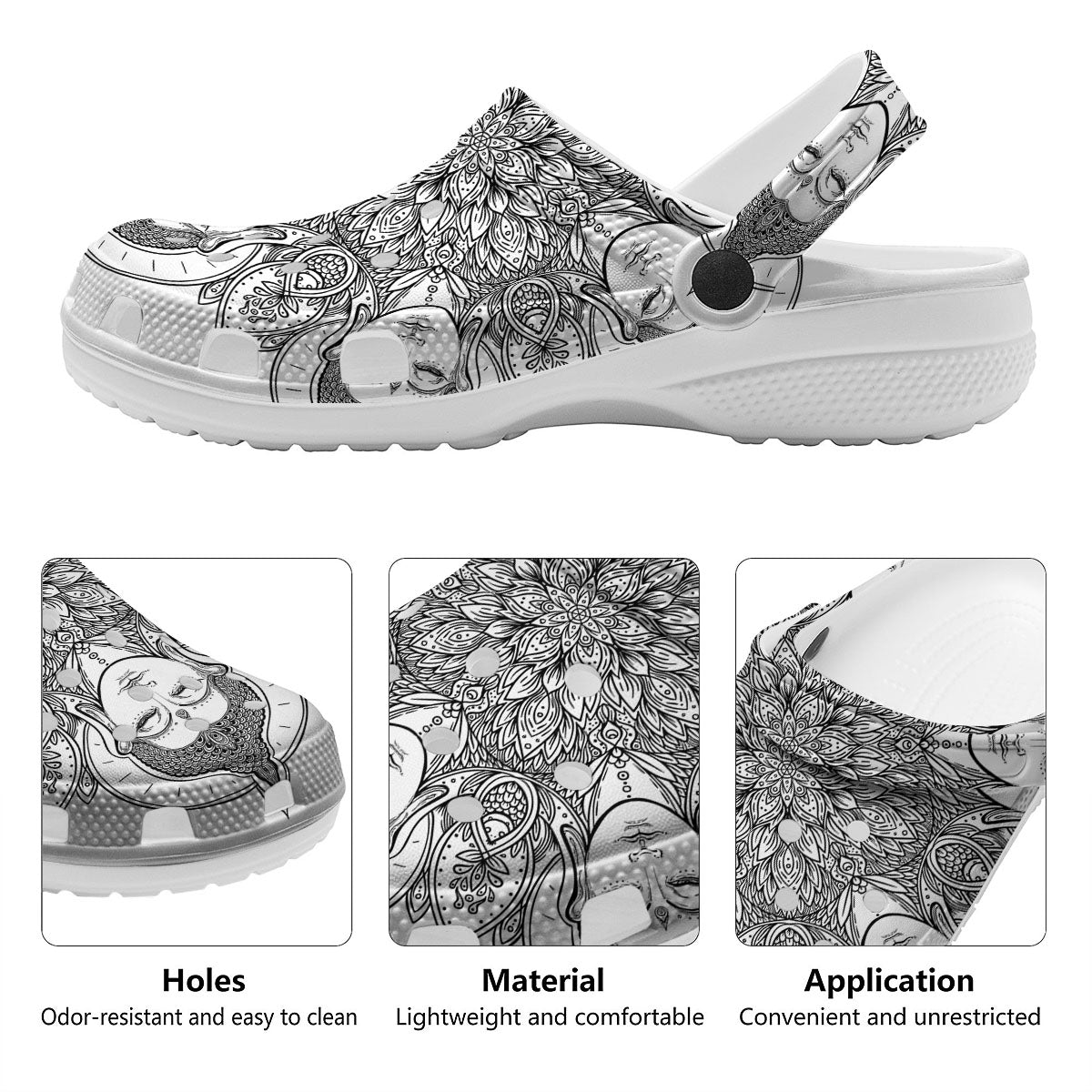 Buddha Face Ornate Mandala Print Clog-grizzshop