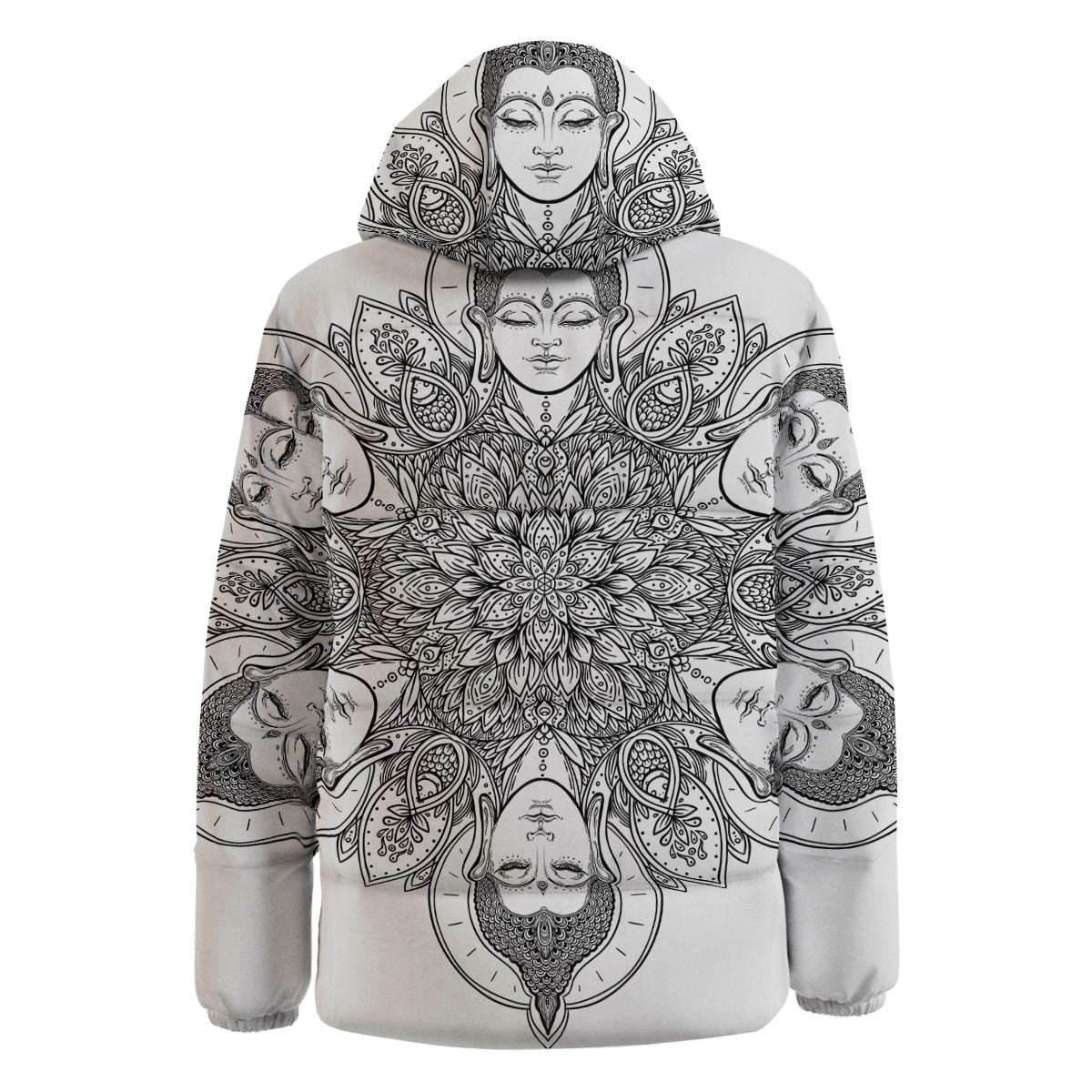 Buddha Face Ornate Mandala Print Down Jacket-grizzshop
