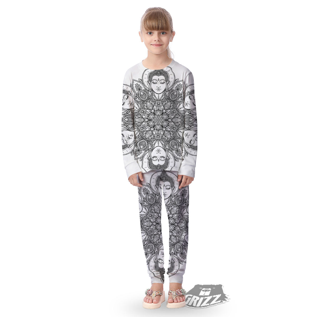 Buddha Face Ornate Mandala Print Kid's Pajamas-grizzshop