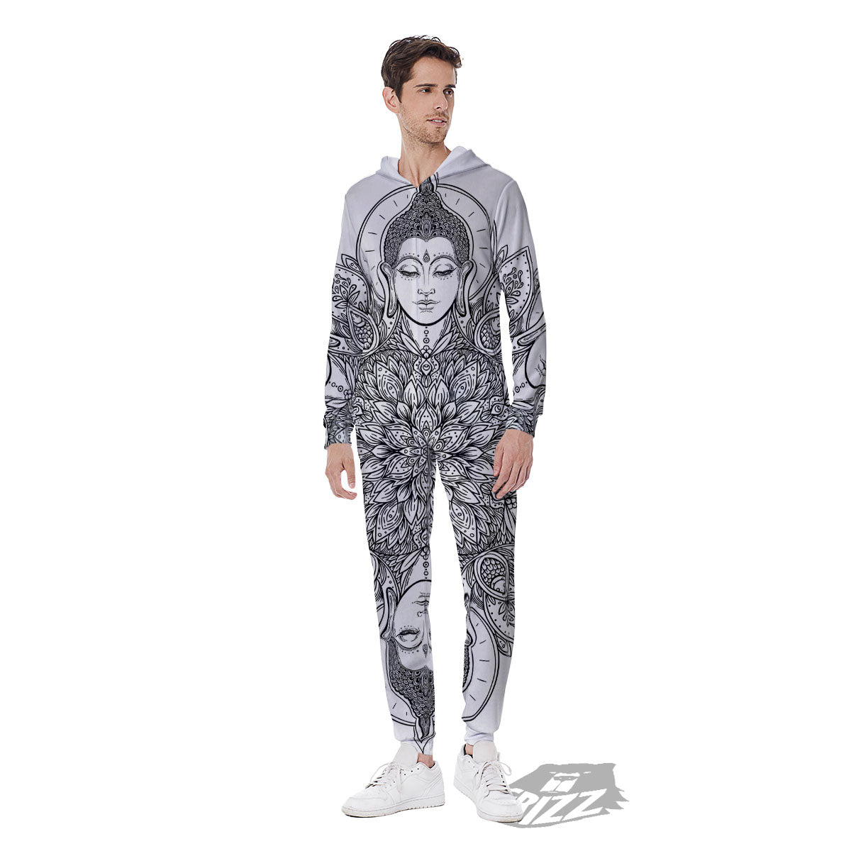 Buddha Face Ornate Mandala Print Men's Jumpsuit-grizzshop