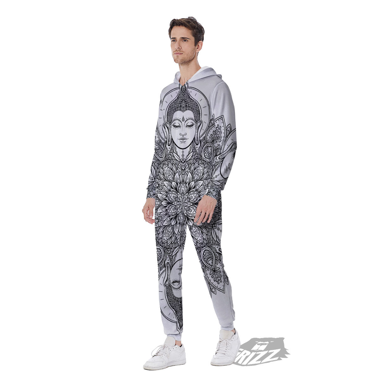 Buddha Face Ornate Mandala Print Men's Jumpsuit-grizzshop