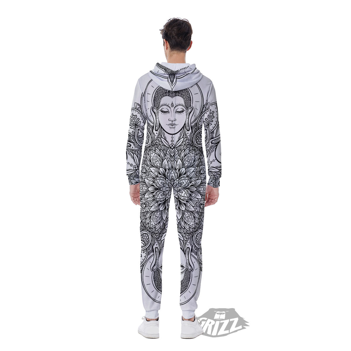 Buddha Face Ornate Mandala Print Men's Jumpsuit-grizzshop