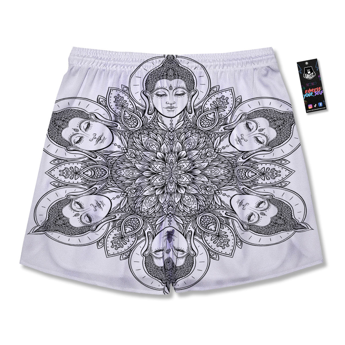 Buddha Face Ornate Mandala Print Men's Running Shorts-grizzshop