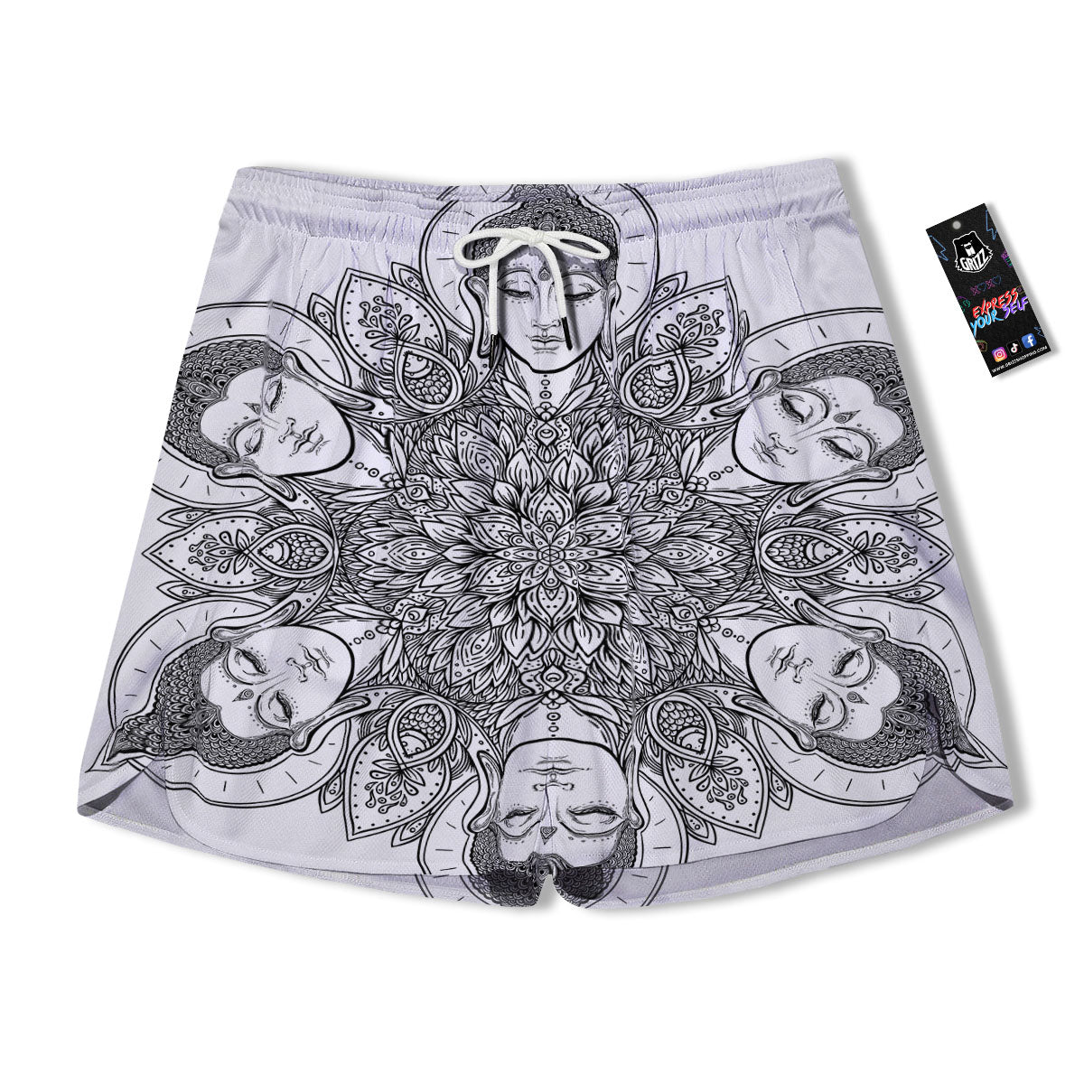 Buddha Face Ornate Mandala Print Men's Running Shorts-grizzshop