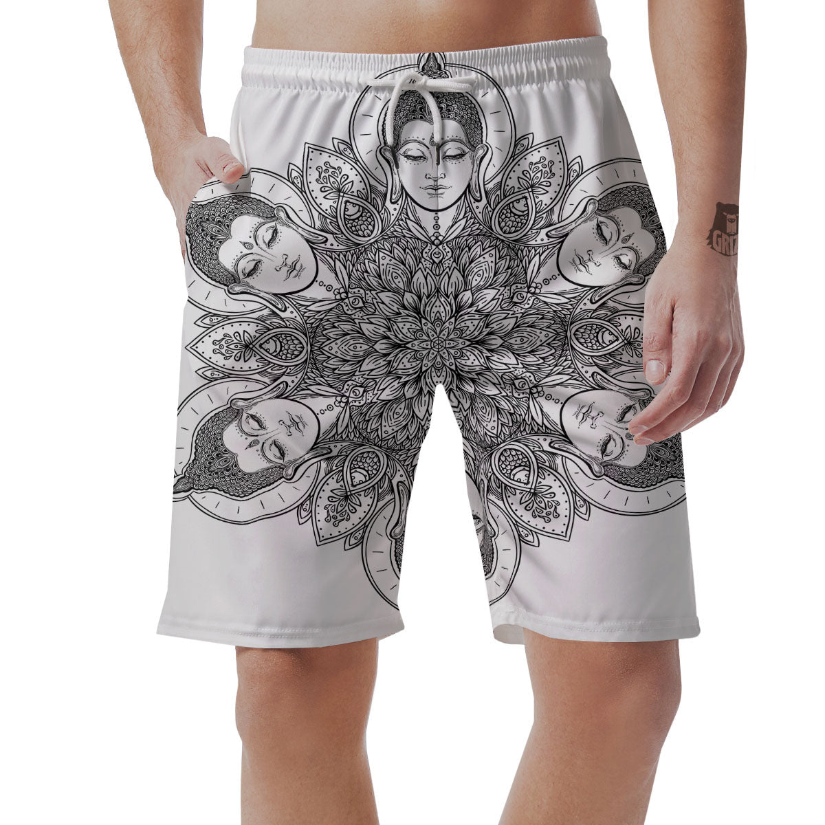 Buddha Face Ornate Mandala Print Men's Shorts-grizzshop
