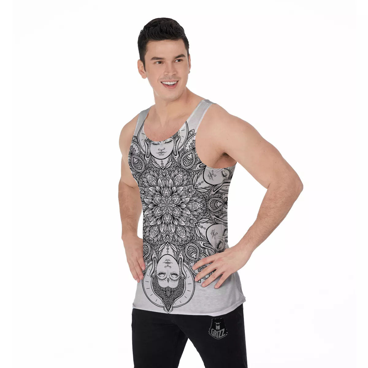 Buddha Face Ornate Mandala Print Men's Tank Top-grizzshop