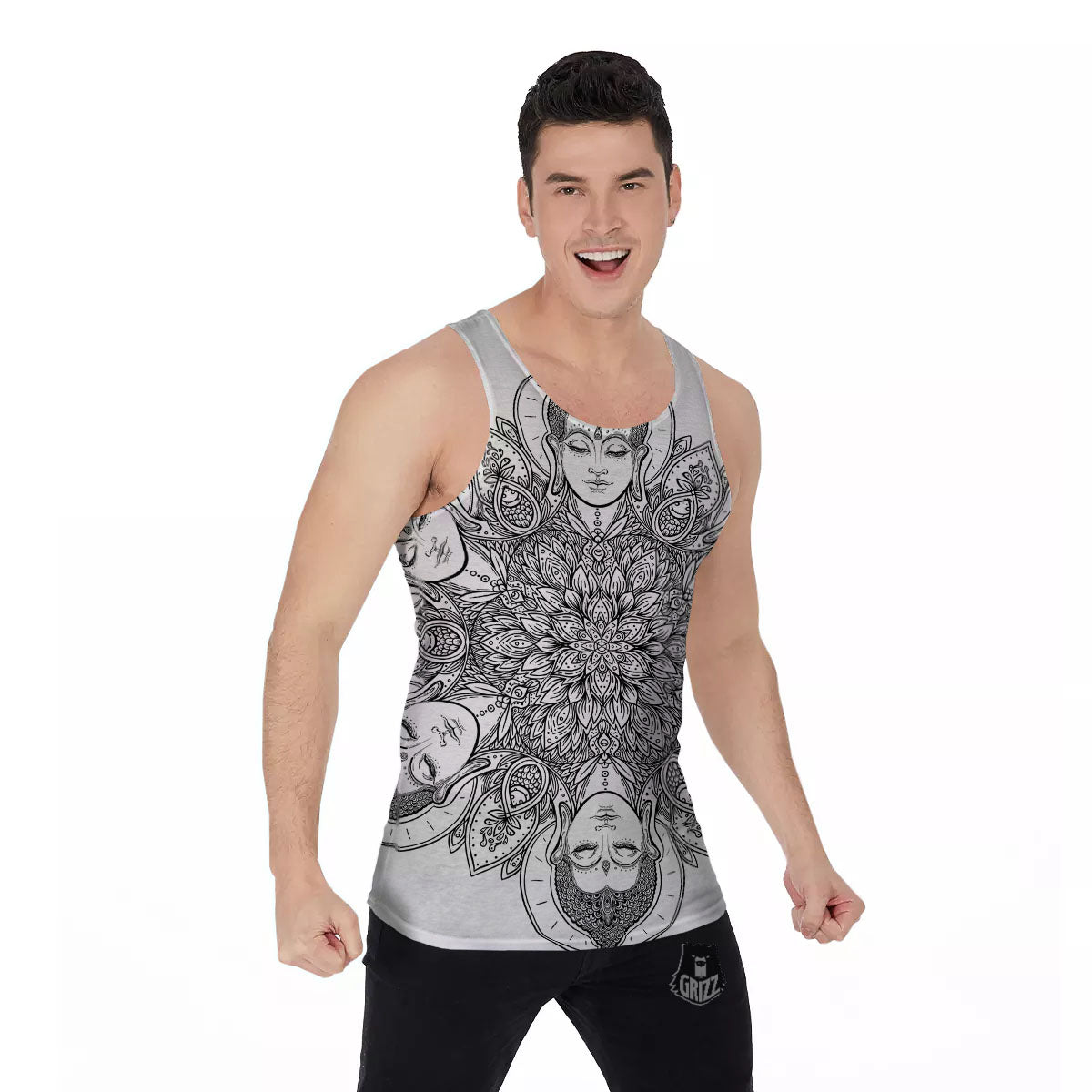 Buddha Face Ornate Mandala Print Men's Tank Top-grizzshop