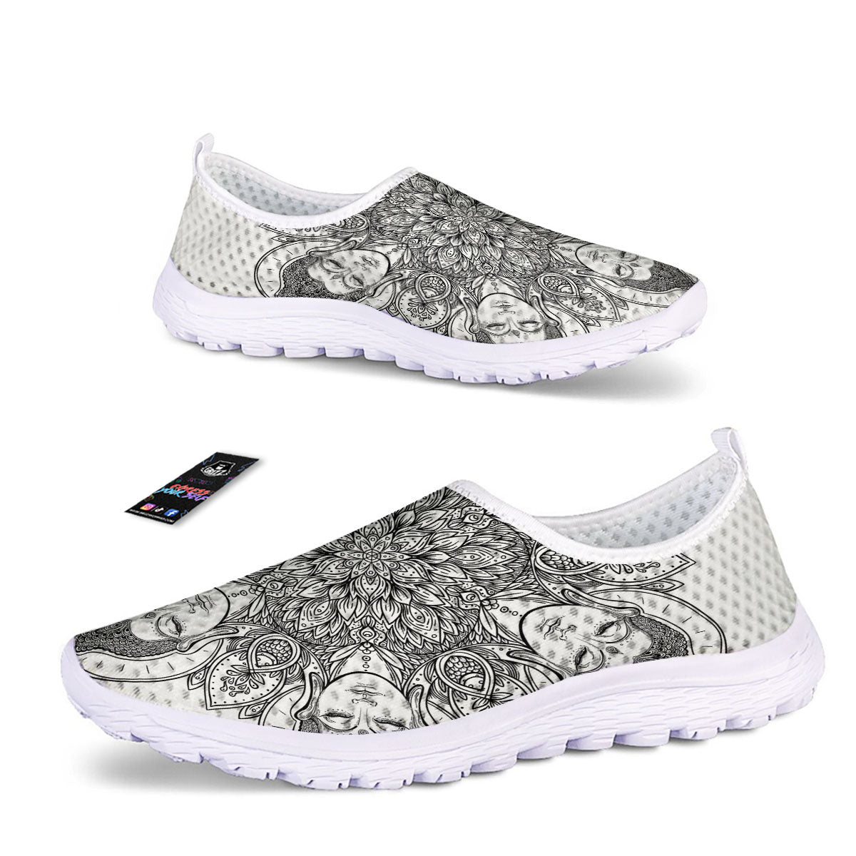 Buddha Face Ornate Mandala Print Nurse Shoes-grizzshop