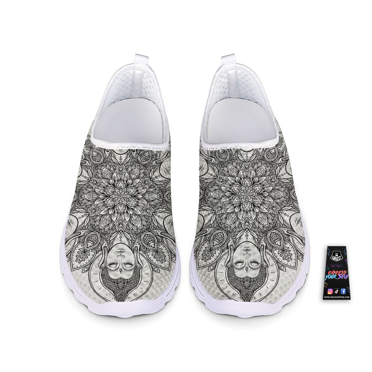 Buddha Face Ornate Mandala Print Nurse Shoes-grizzshop