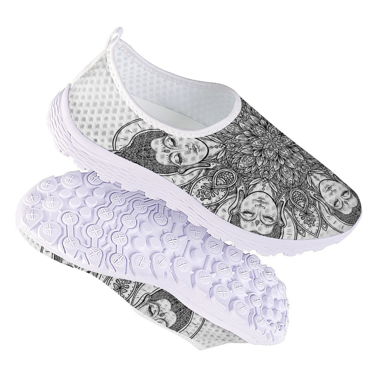 Buddha Face Ornate Mandala Print Nurse Shoes-grizzshop