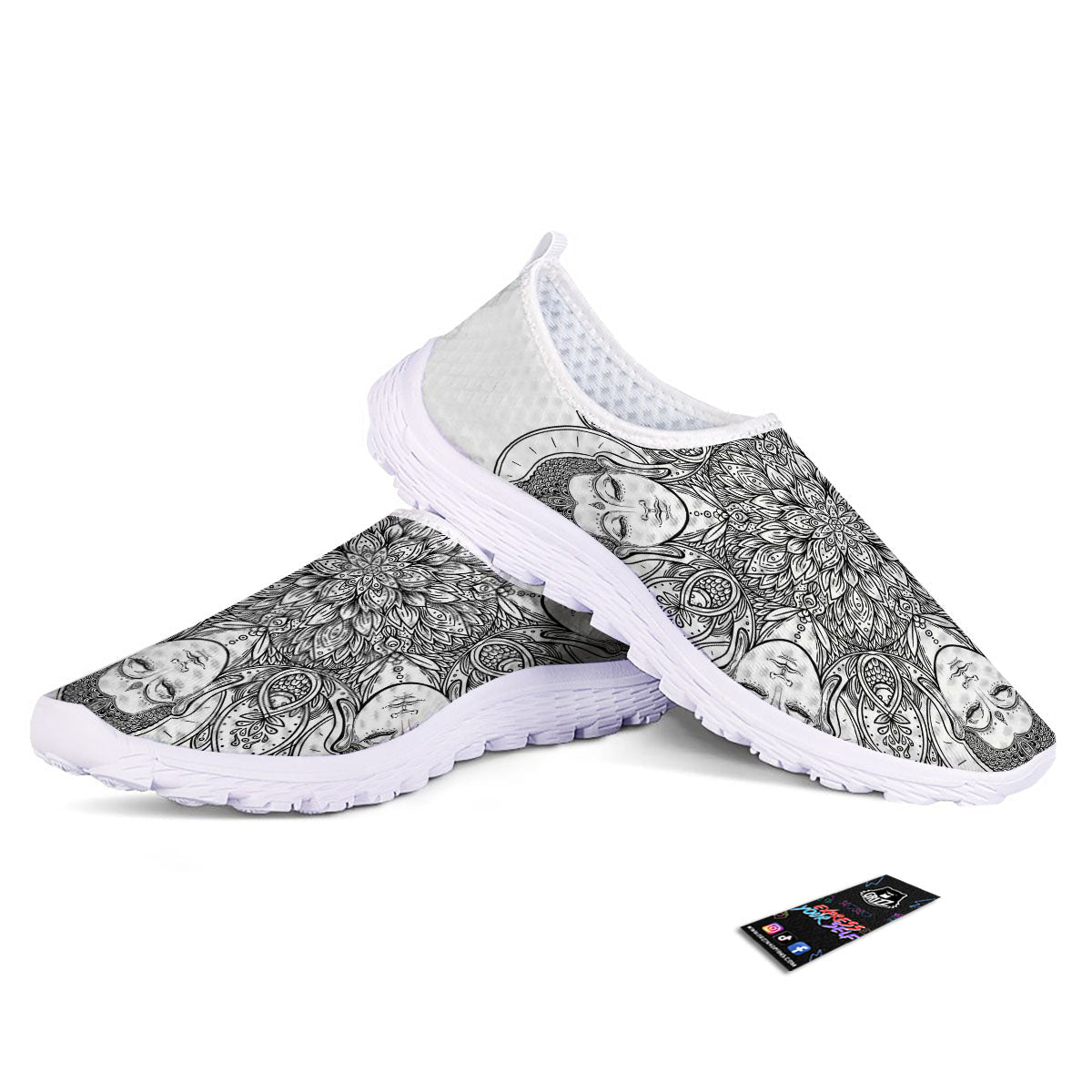 Buddha Face Ornate Mandala Print Nurse Shoes-grizzshop
