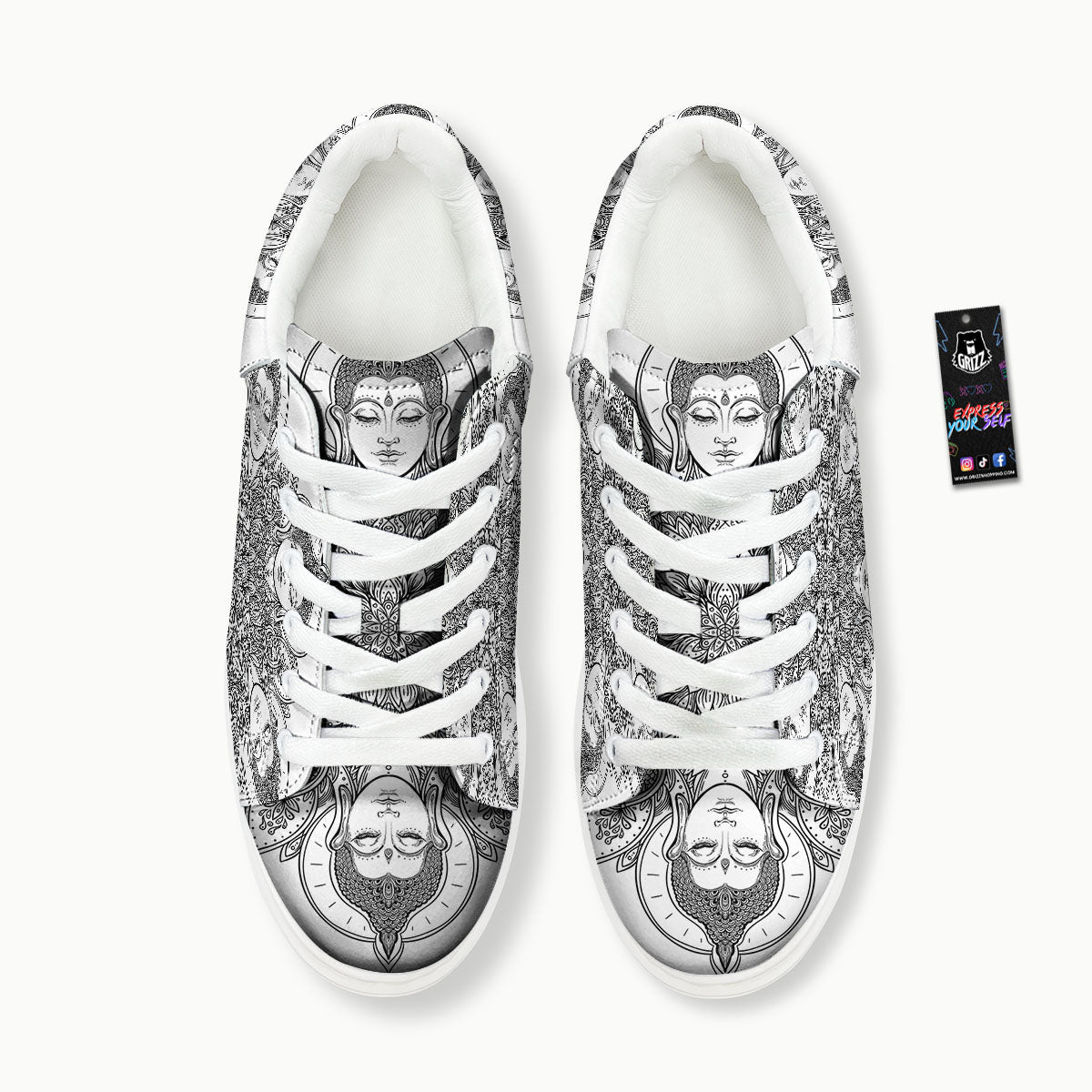 Buddha Face Ornate Mandala Print Platform Shoes-grizzshop