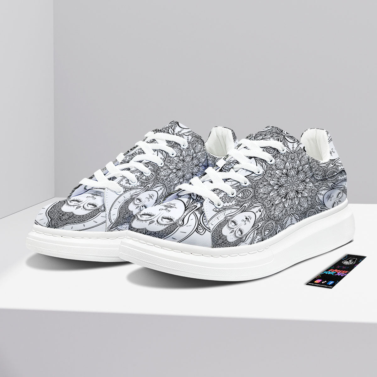 Buddha Face Ornate Mandala Print Platform Shoes-grizzshop