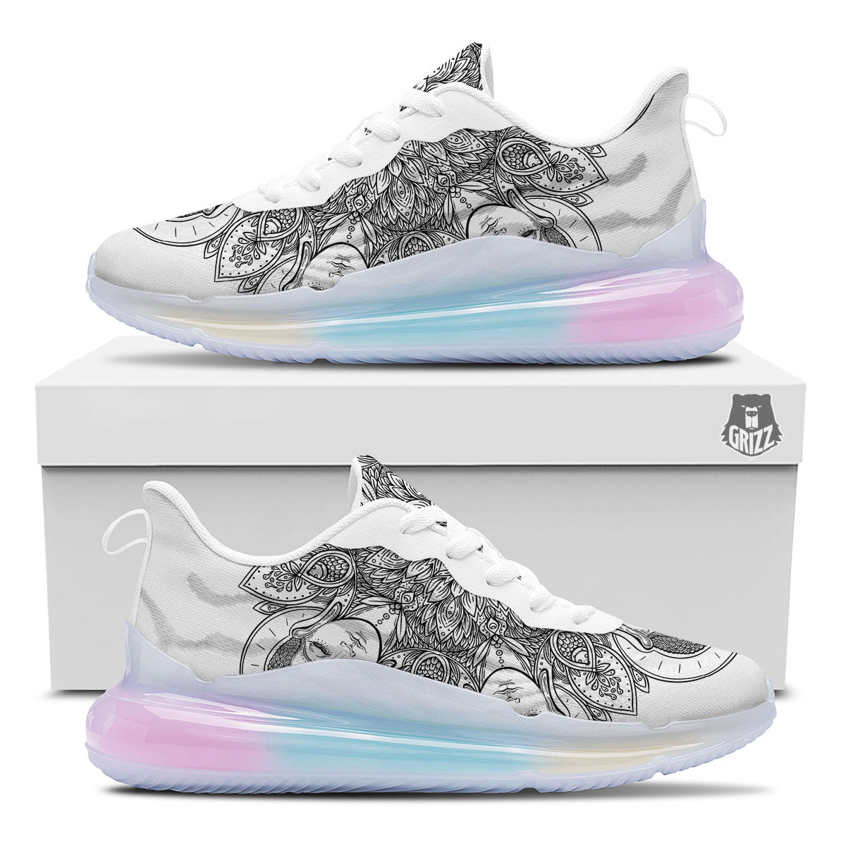 Buddha Face Ornate Mandala Print Running Sneakers-grizzshop