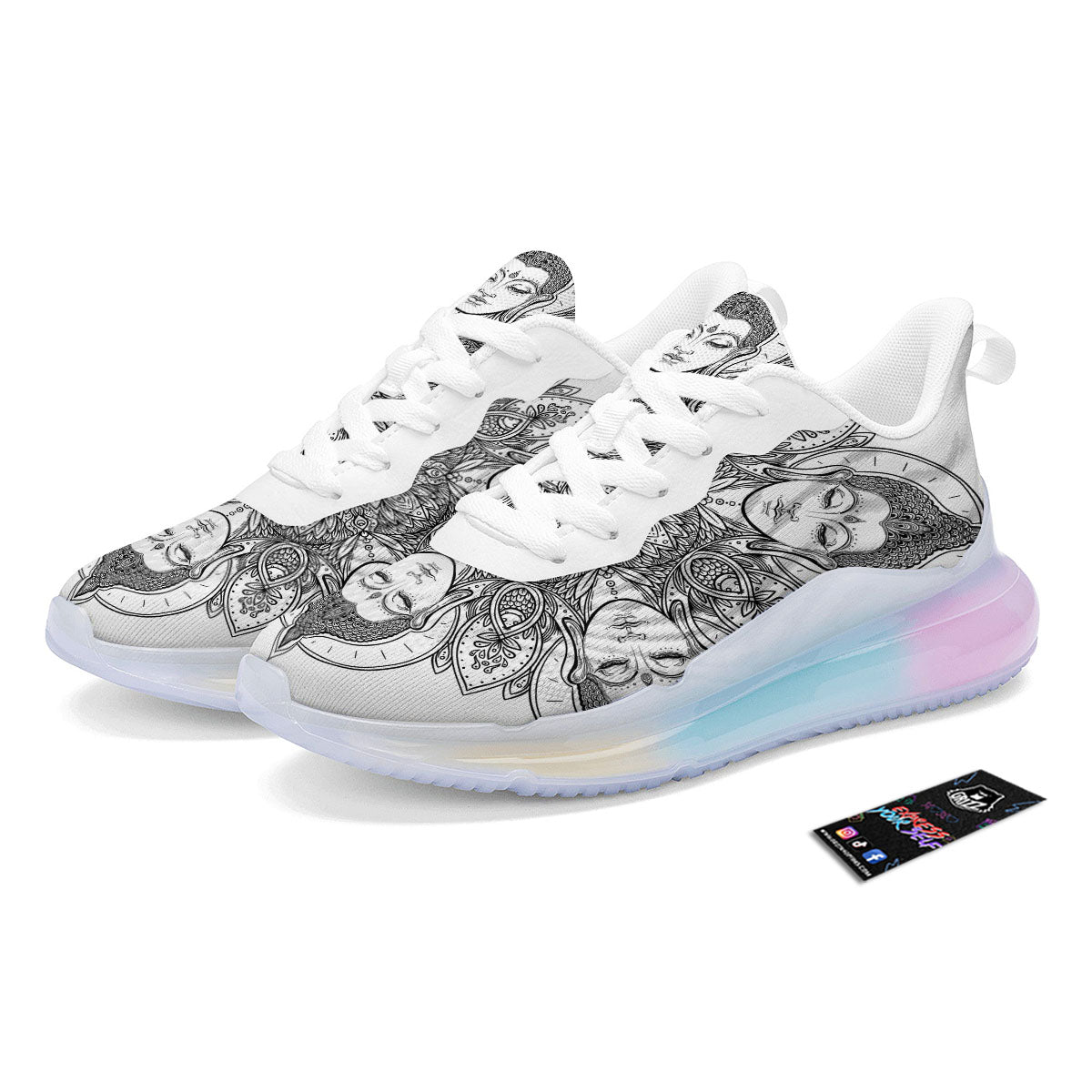 Buddha Face Ornate Mandala Print Running Sneakers-grizzshop