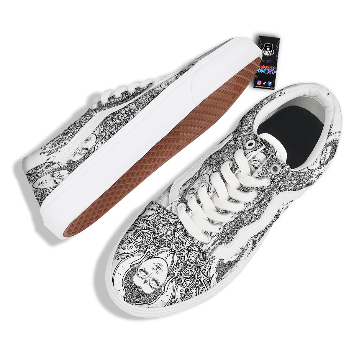 Buddha Face Ornate Mandala Print Skate Shoes-grizzshop