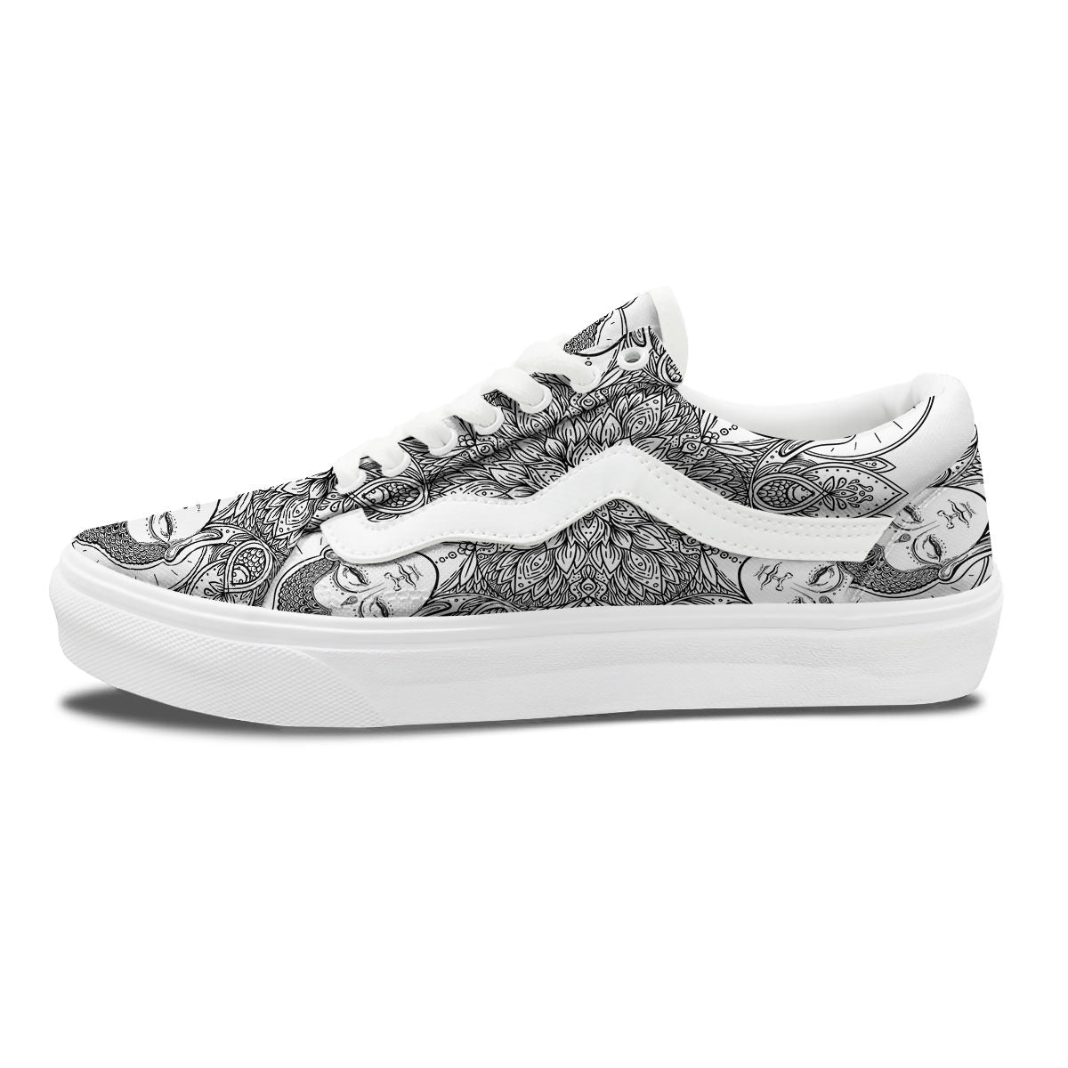 Buddha Face Ornate Mandala Print Skate Shoes-grizzshop