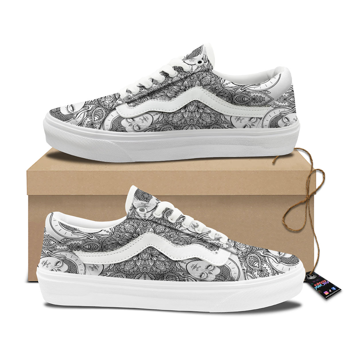 Buddha Face Ornate Mandala Print Skate Shoes-grizzshop