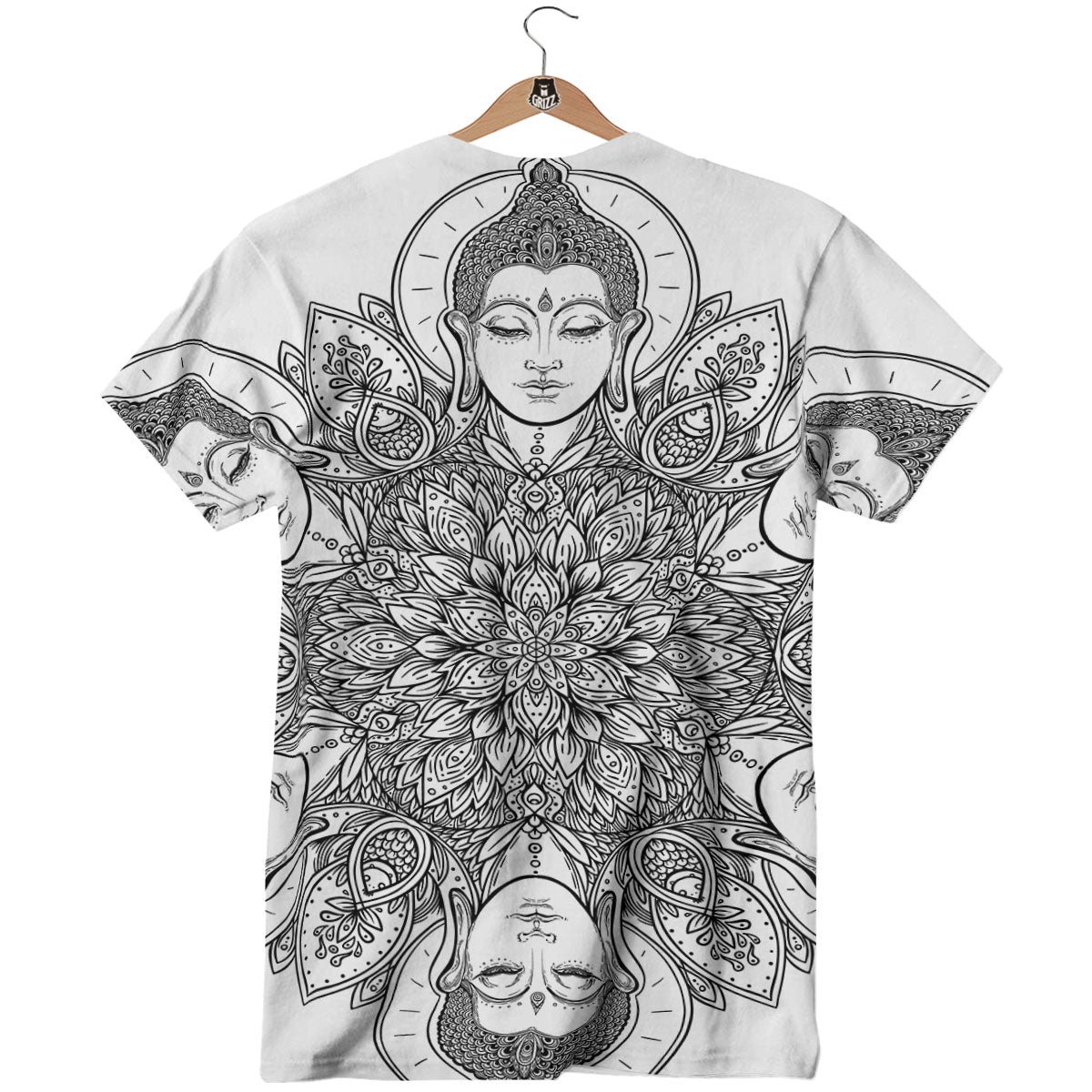 Buddha Face Ornate Mandala Print T-Shirt-grizzshop