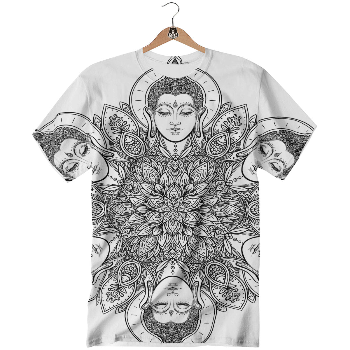 Buddha Face Ornate Mandala Print T-Shirt-grizzshop