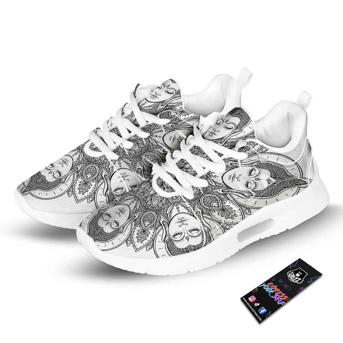 Buddha Face Ornate Mandala Print Tennis Shoes-grizzshop