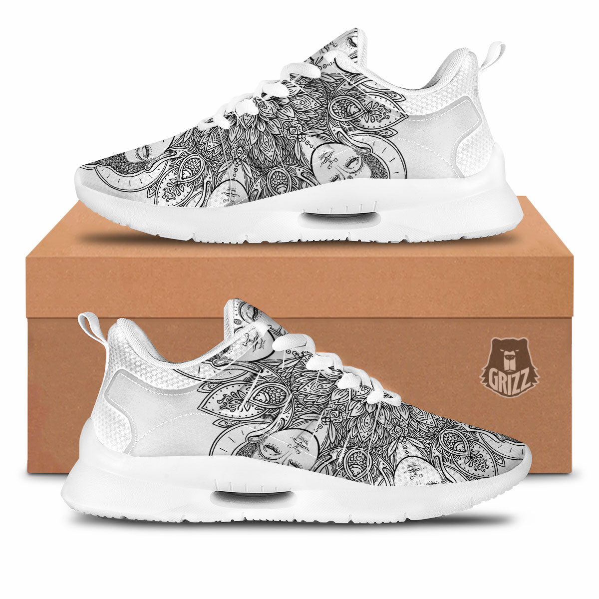Buddha Face Ornate Mandala Print Tennis Shoes-grizzshop