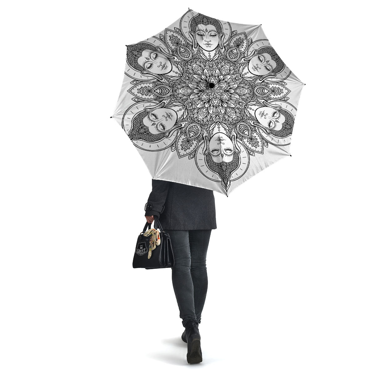 Buddha Face Ornate Mandala Print Umbrella-grizzshop