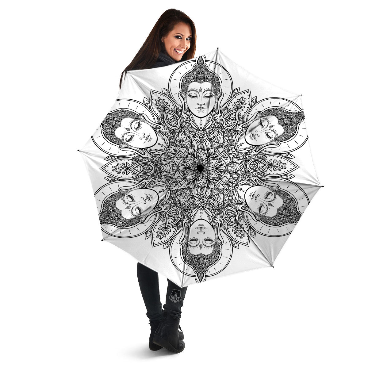 Buddha Face Ornate Mandala Print Umbrella-grizzshop