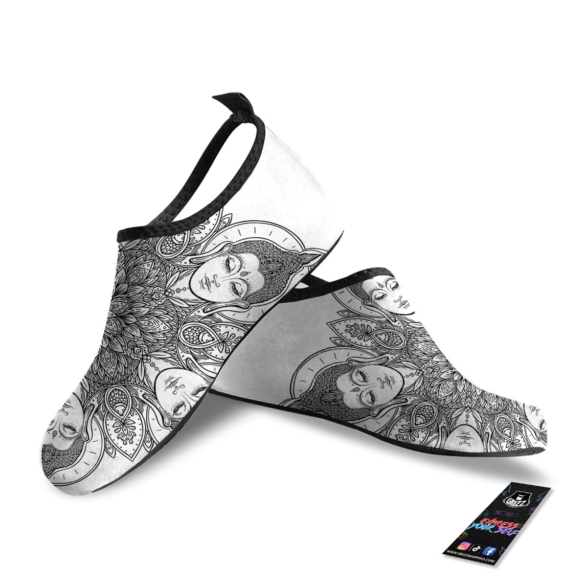 Buddha Face Ornate Mandala Print Water Shoes-grizzshop