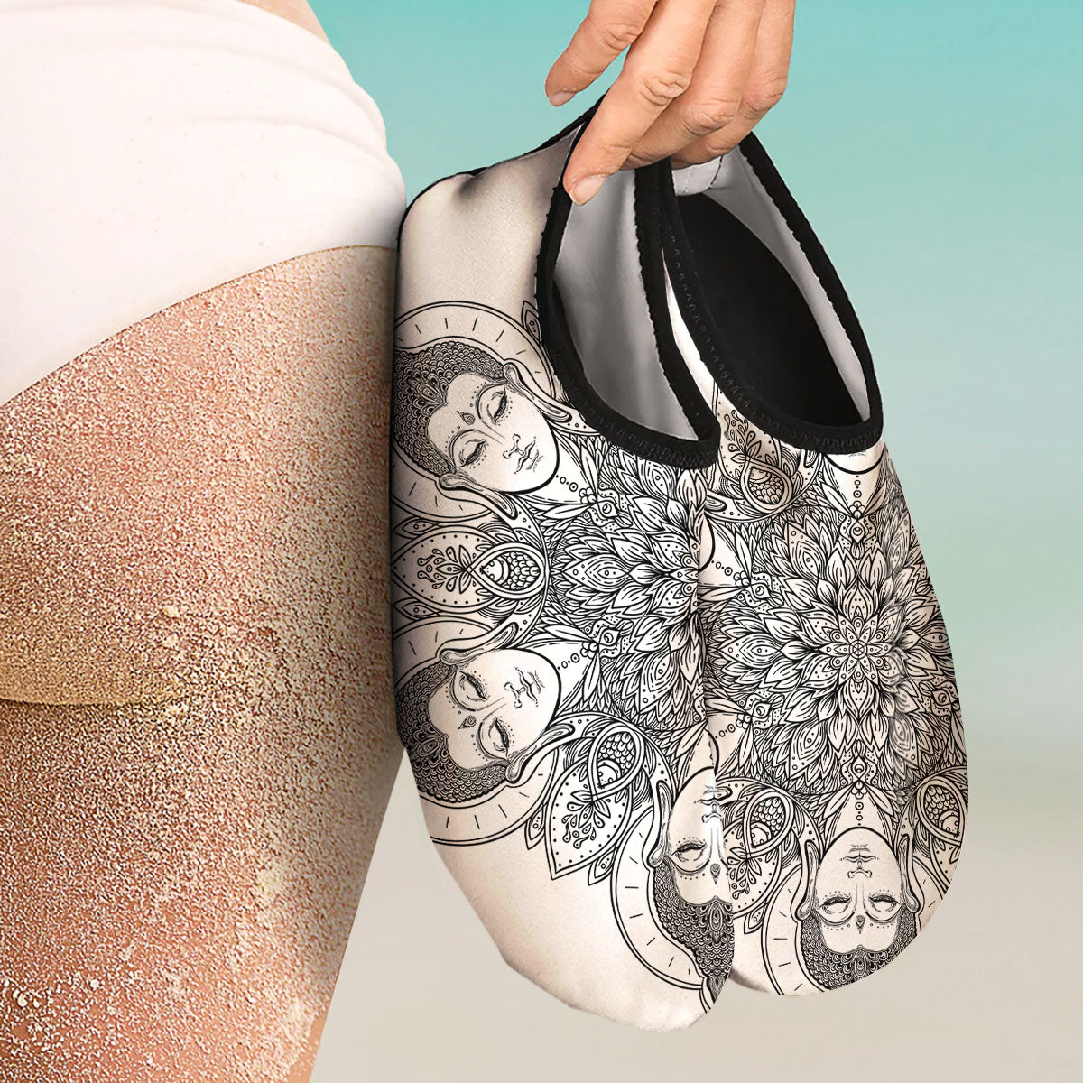 Buddha Face Ornate Mandala Print Water Shoes-grizzshop
