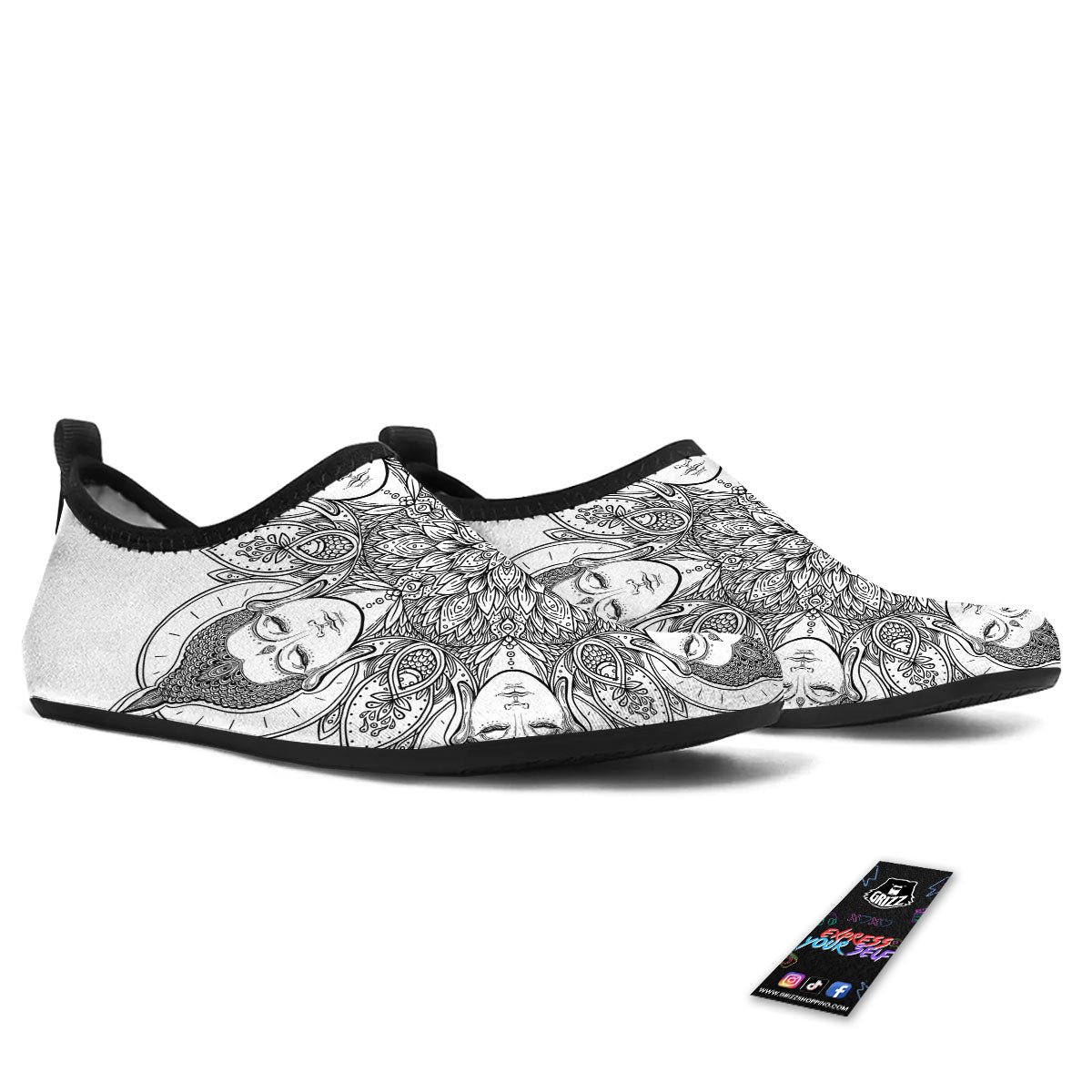 Buddha Face Ornate Mandala Print Water Shoes-grizzshop