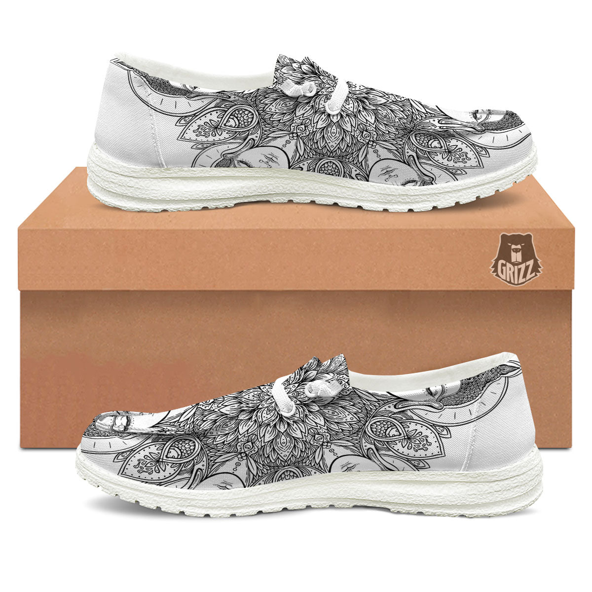 Buddha Face Ornate Mandala Print White Loafers-grizzshop