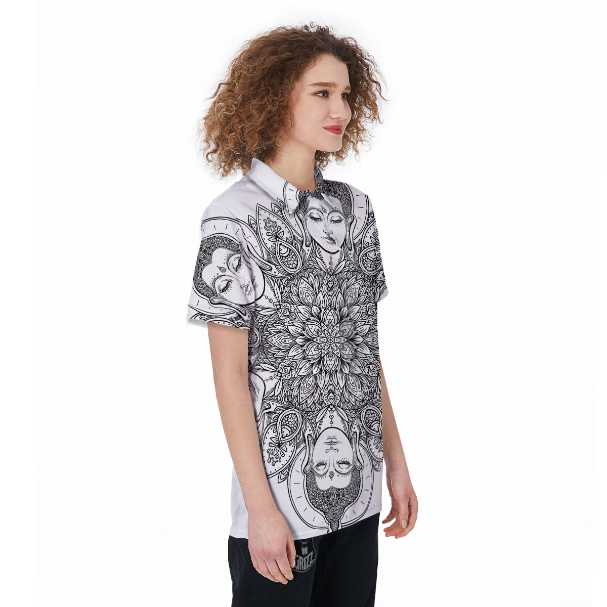 Buddha Face Ornate Mandala Print Women's Golf Shirts-grizzshop