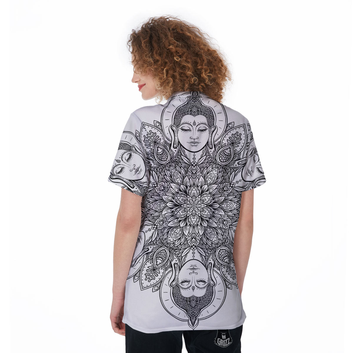 Buddha Face Ornate Mandala Print Women's Golf Shirts-grizzshop