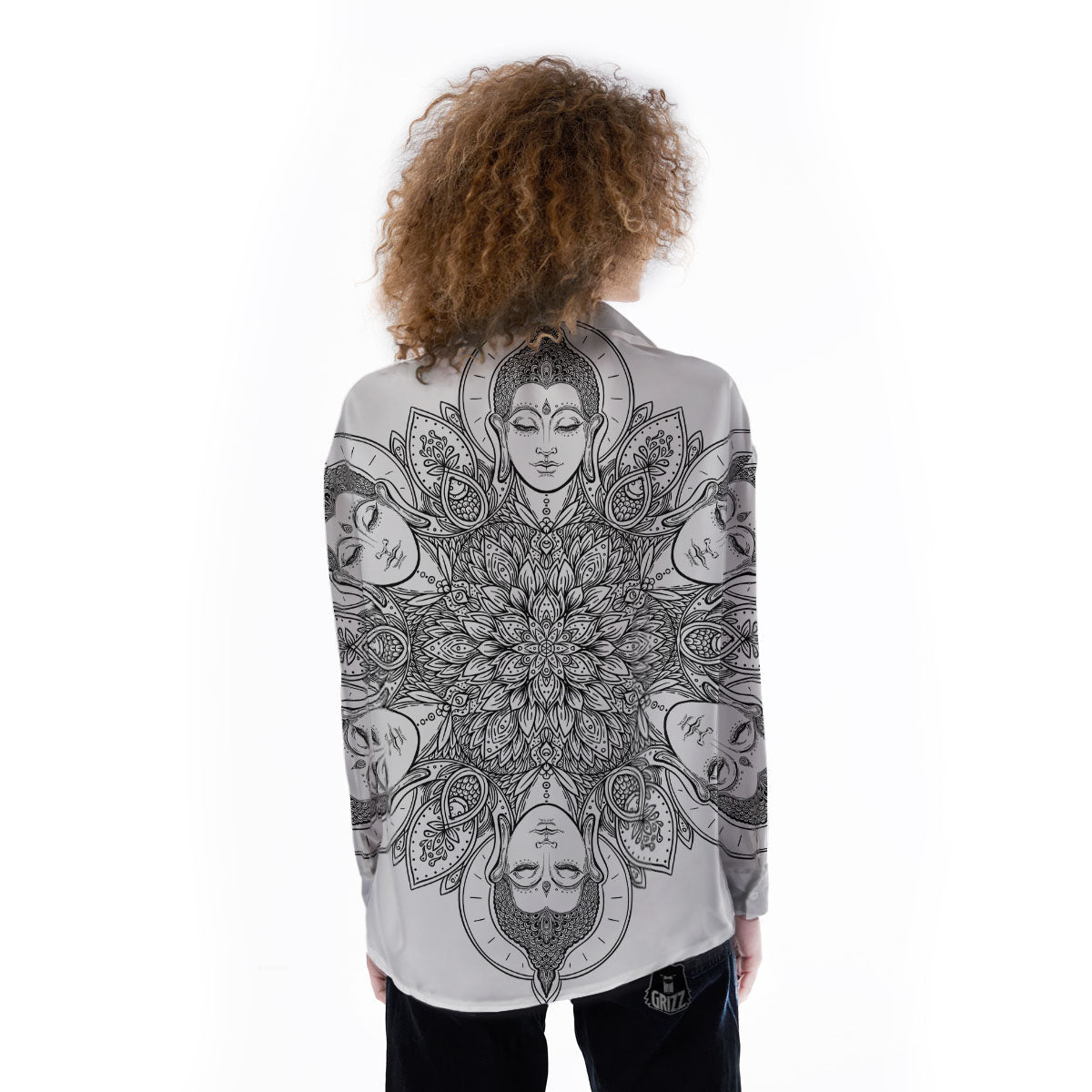 Buddha Face Ornate Mandala Print Women's Long Sleeve Shirts-grizzshop