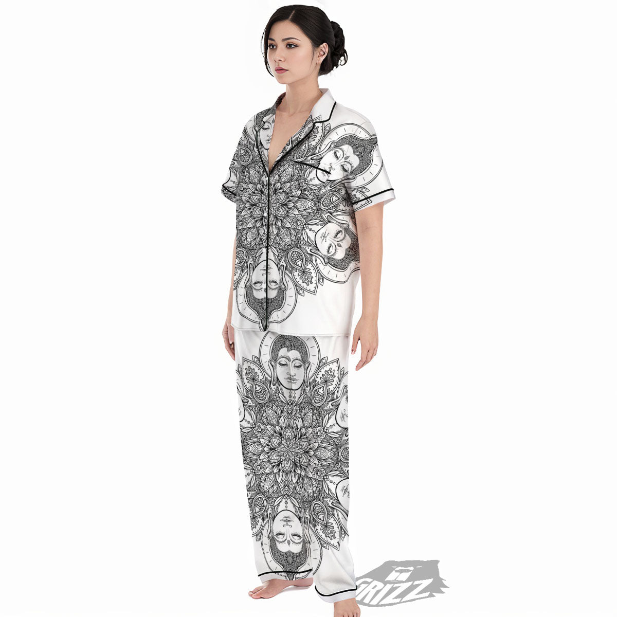 Buddha Face Ornate Mandala Print Women's Pajamas Set-grizzshop