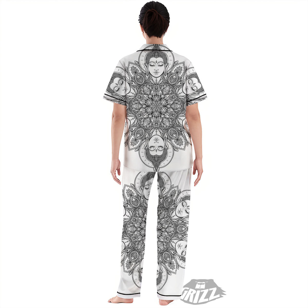 Buddha Face Ornate Mandala Print Women's Pajamas Set-grizzshop