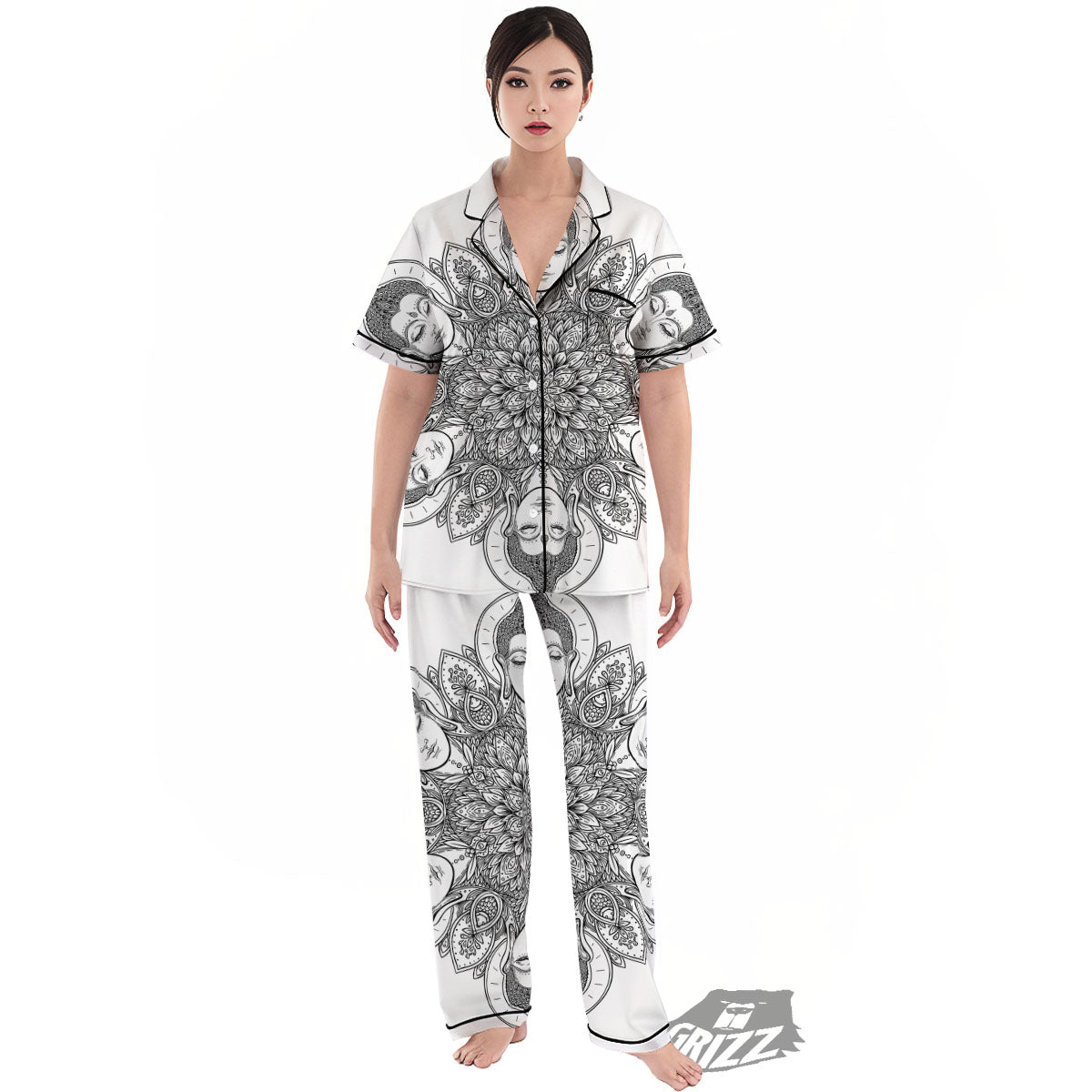 Buddha Face Ornate Mandala Print Women's Pajamas Set-grizzshop