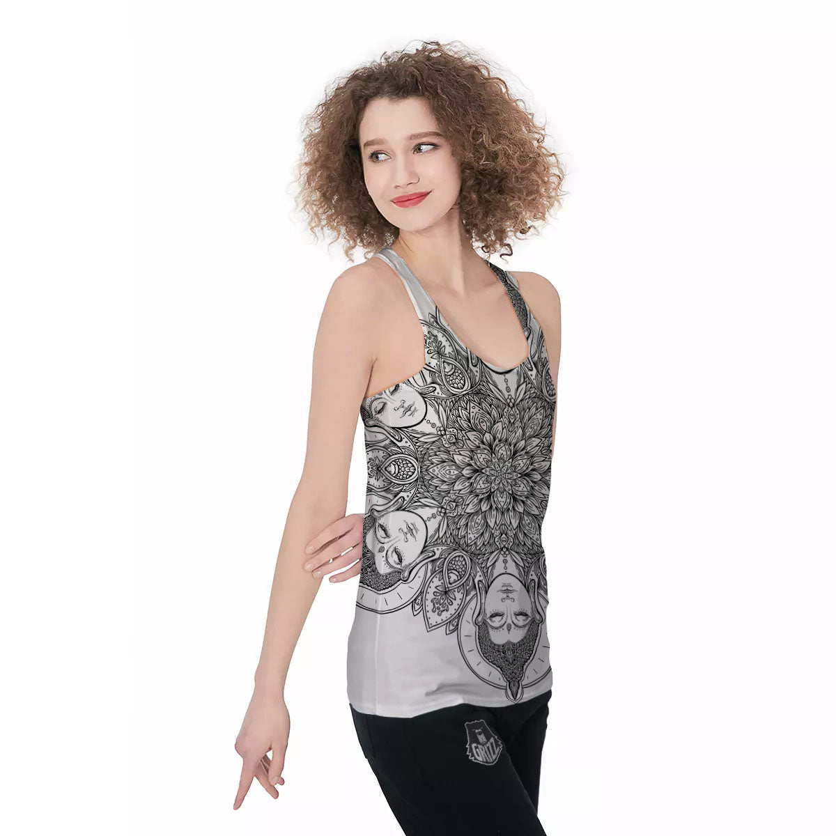 Buddha Face Ornate Mandala Print Women's Racerback Tank Top-grizzshop