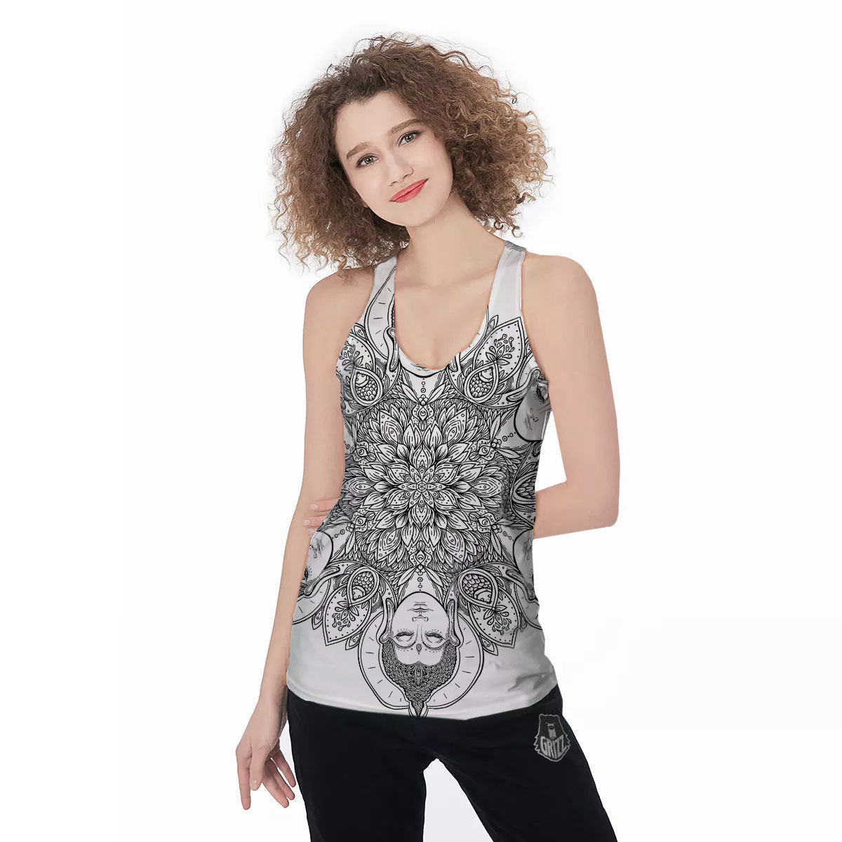 Buddha Face Ornate Mandala Print Women's Racerback Tank Top-grizzshop