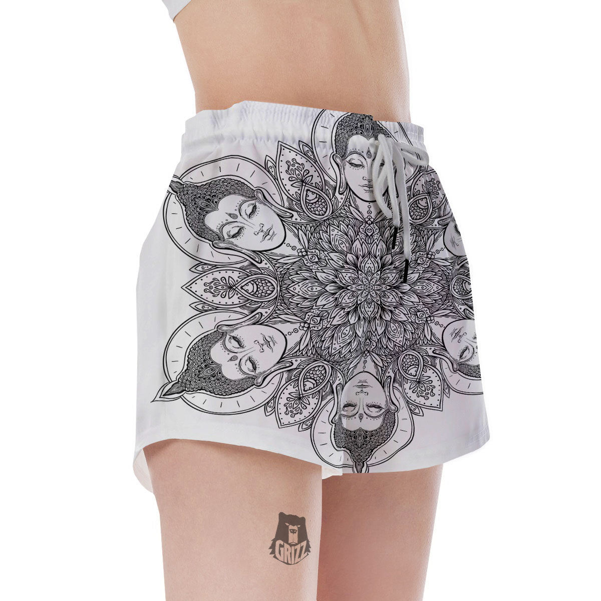 Buddha Face Ornate Mandala Print Women's Shorts-grizzshop