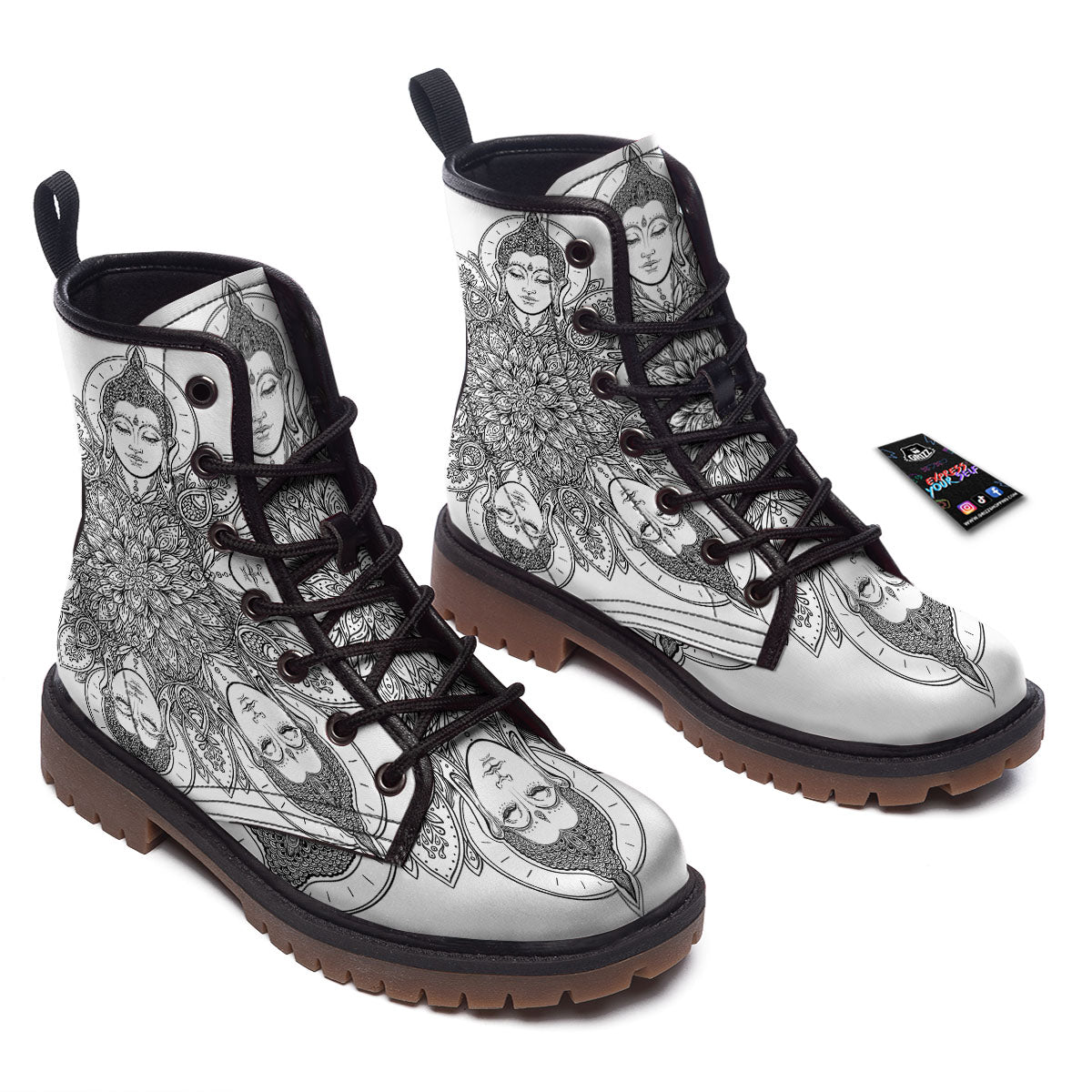 Buddha Face Ornate Mandala Print Work Boots-grizzshop
