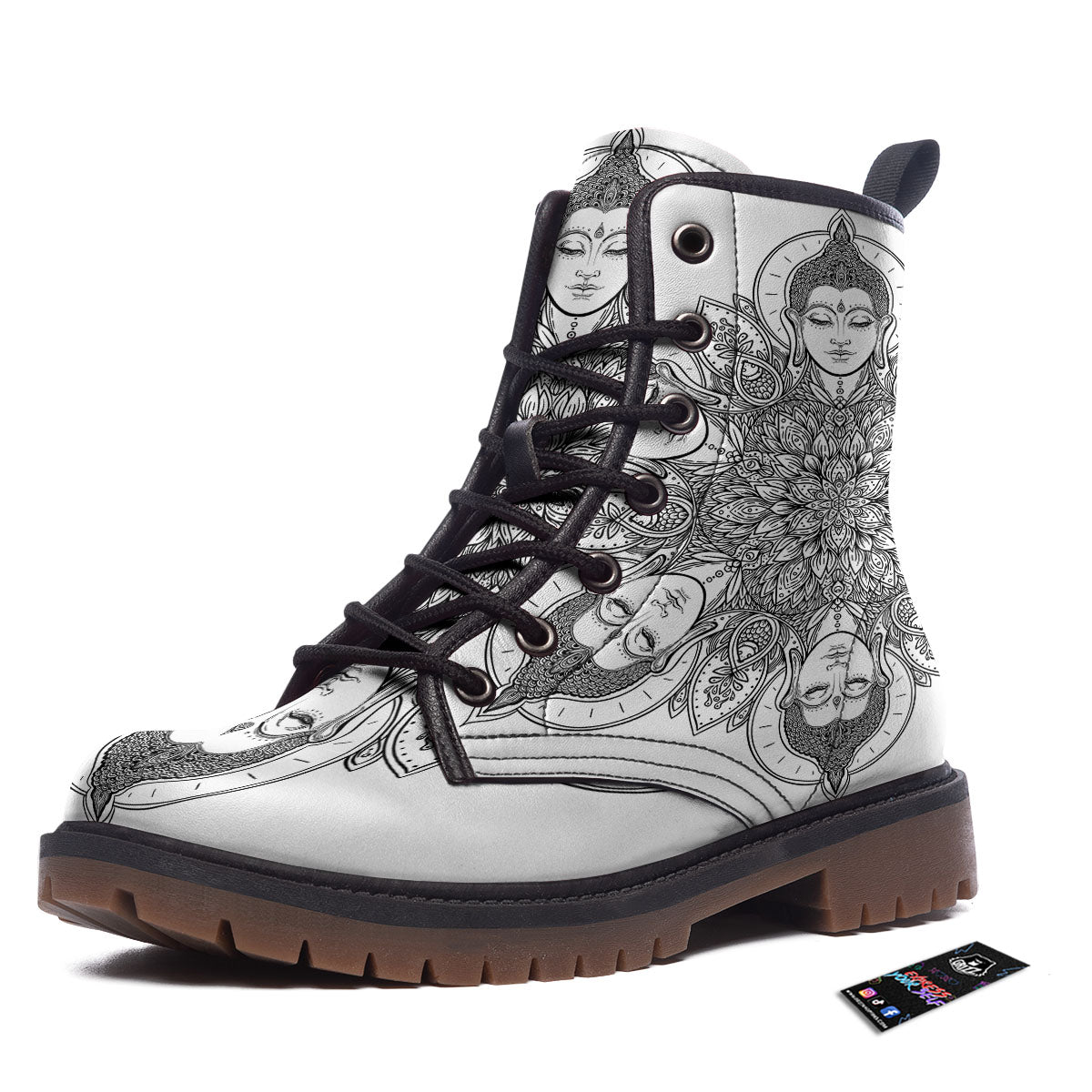 Buddha Face Ornate Mandala Print Work Boots-grizzshop