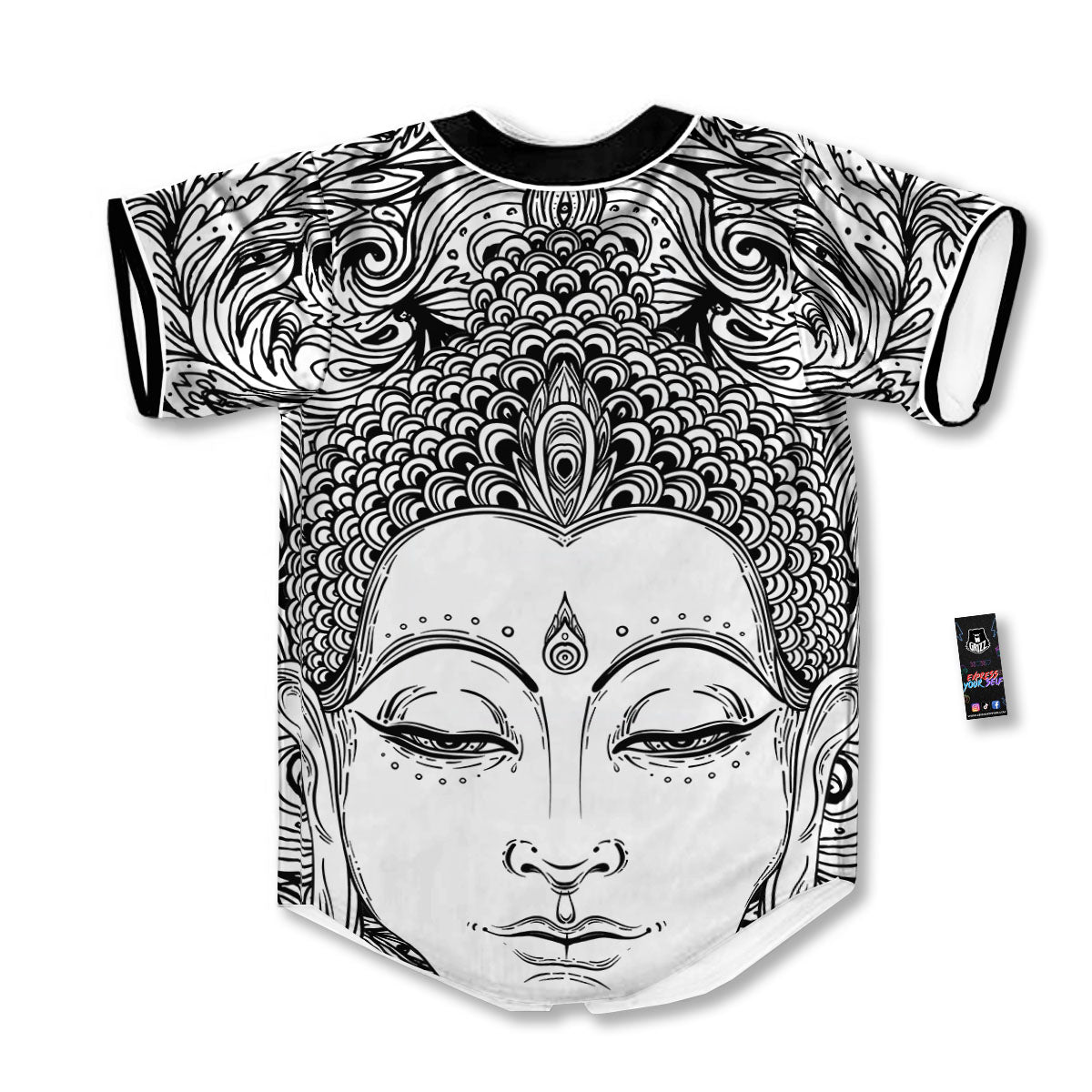 Buddha Mandala Spiritual Black White Print Baseball Jersey-grizzshop