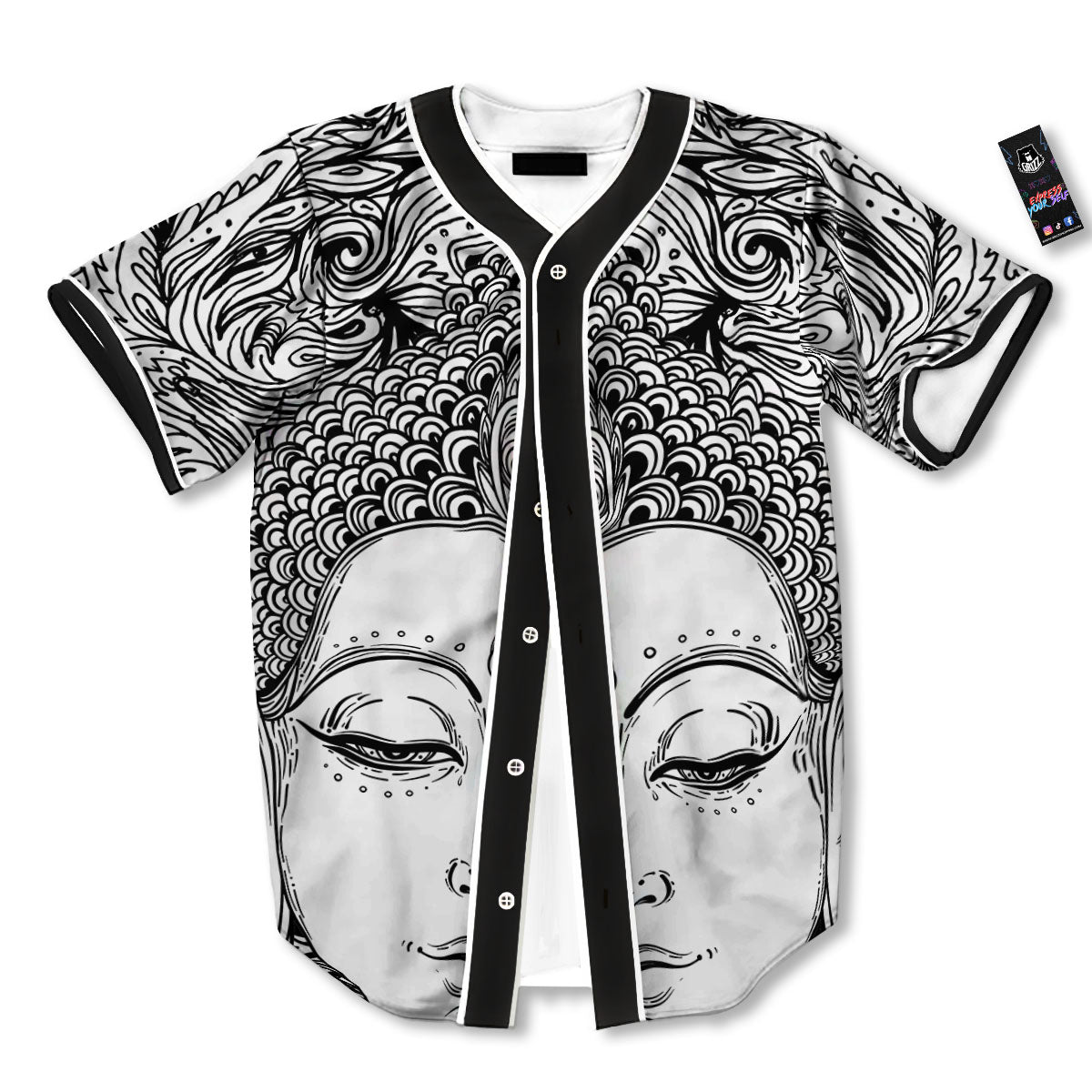 Buddha Mandala Spiritual Black White Print Baseball Jersey-grizzshop