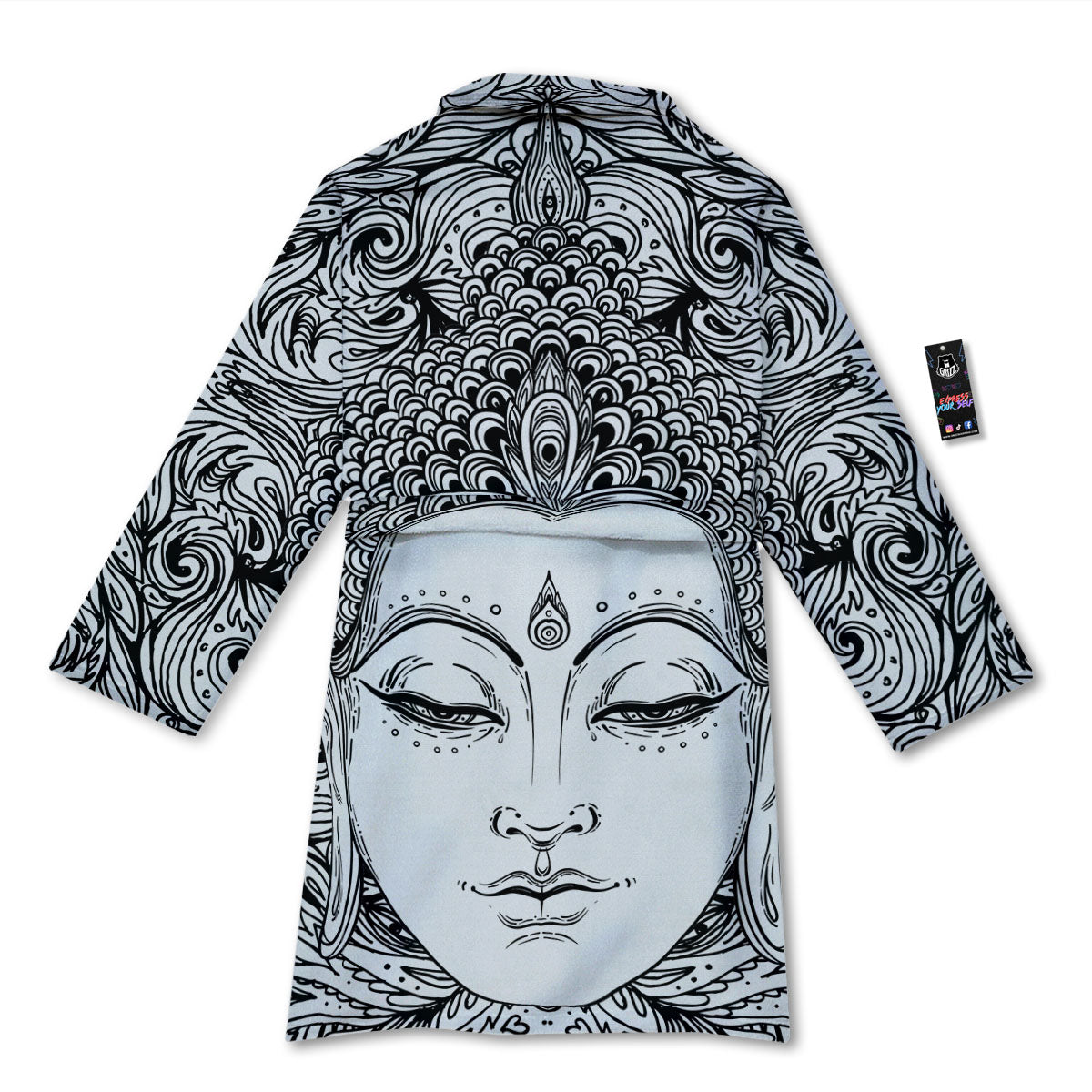 Buddha Mandala Spiritual Black White Print Bathrobe-grizzshop