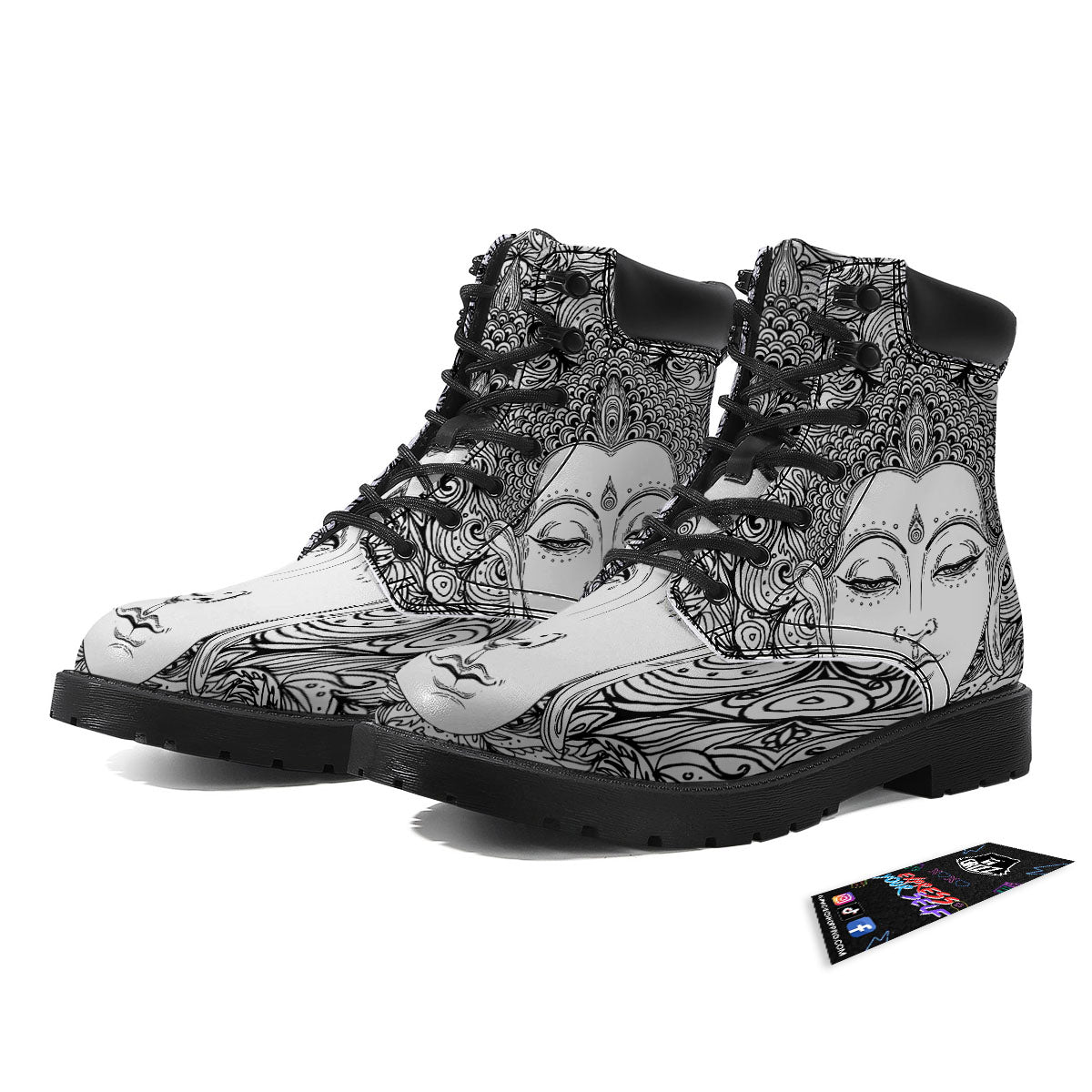 Buddha Mandala Spiritual Black White Print Boots-grizzshop