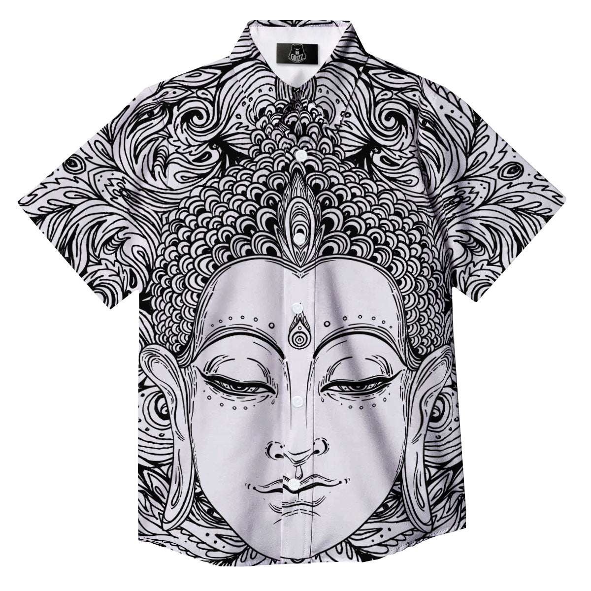 Buddha Mandala Spiritual Black White Print Button Up Shirt-grizzshop