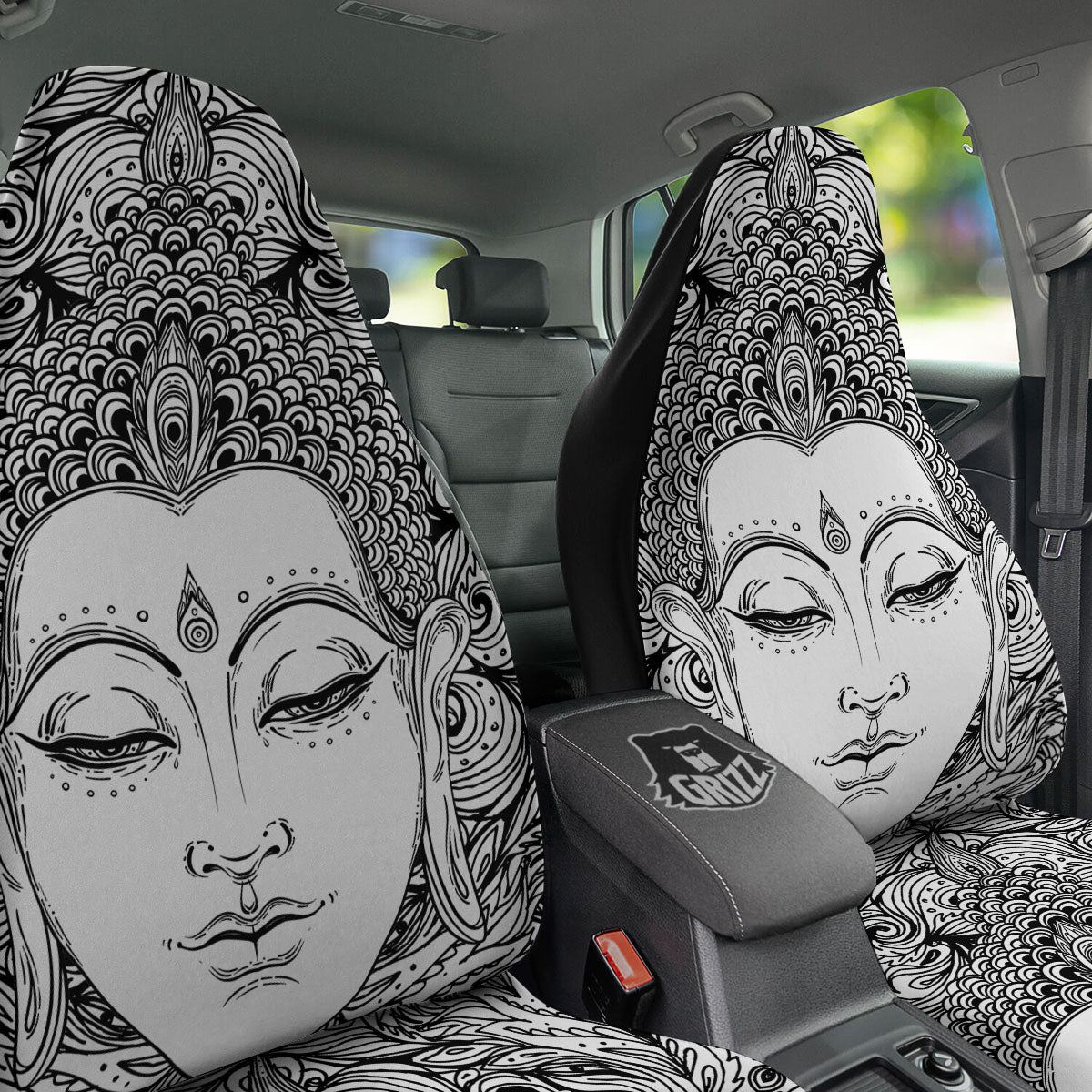 Buddha Mandala Spiritual Black White Print Car Seat Covers-grizzshop