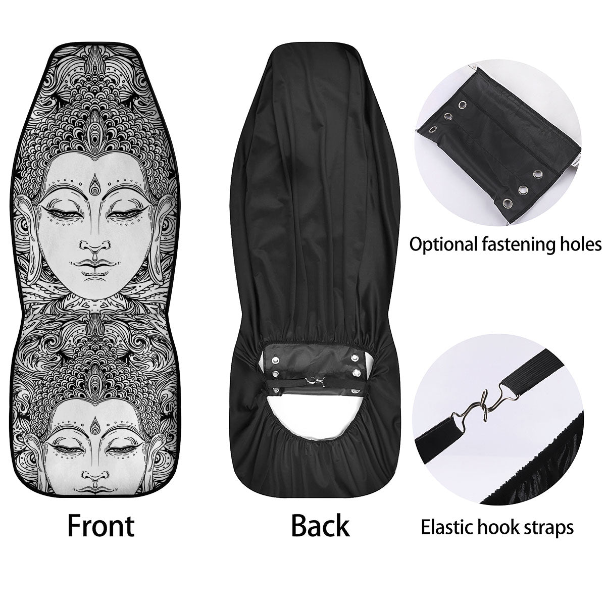 Buddha Mandala Spiritual Black White Print Car Seat Covers-grizzshop